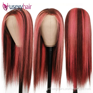 Top quality 180% 200% 250% density human hair full frontal lace wigs human hair lace front custom OP4/Pink Highlight HD lace wig